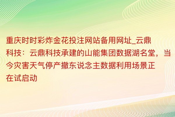 重庆时时彩炸金花投注网站备用网址_云鼎科技：云鼎科技承建的山能集团数据湖名堂，当今灾害天气停产撤东说念主数据利用场景正在试启动