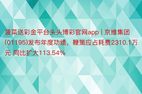 菠菜送彩金平台头头博彩官网app | 京维集团(01195)发布年度功绩,鞭策应占耗费2310.1万元 同比扩大113.54%